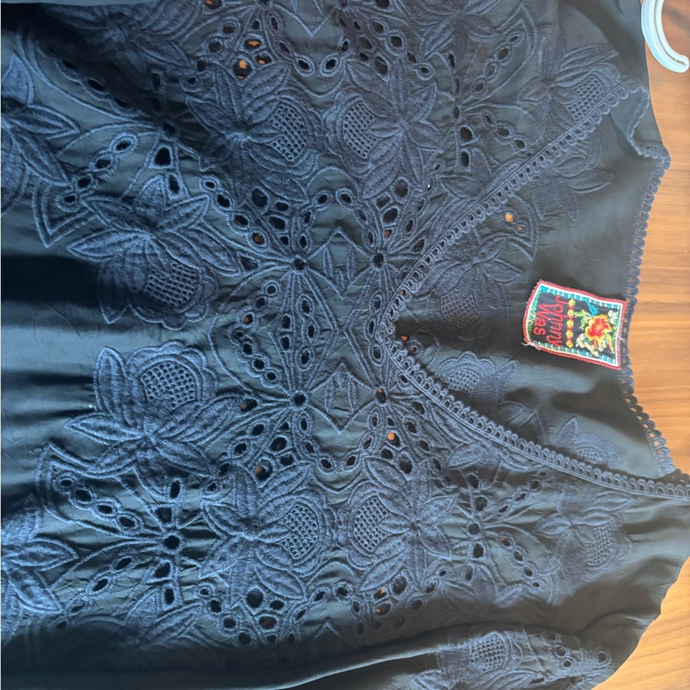 Johnny Was Midnight Blue Embroidered Blouse